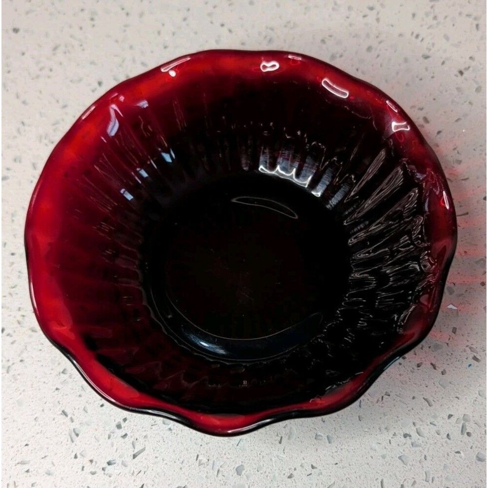 6.5" Vintage Anchor Hocking Royal Ruby Red Bowl Glass Ruffle Edge
